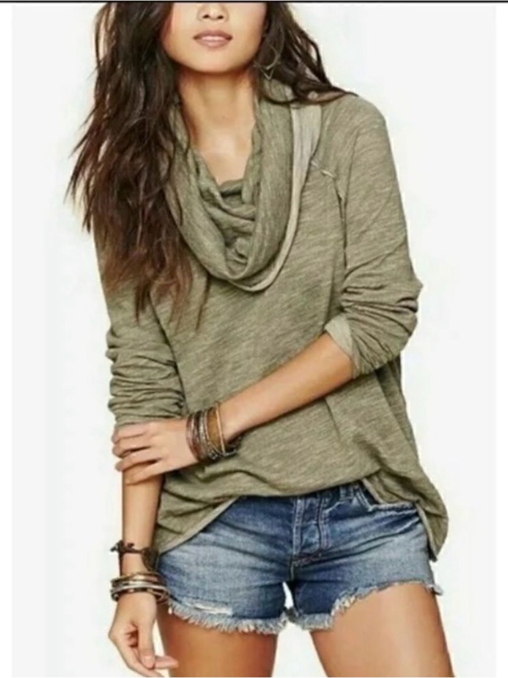 Free People Beach green cowl neck long sleeve top